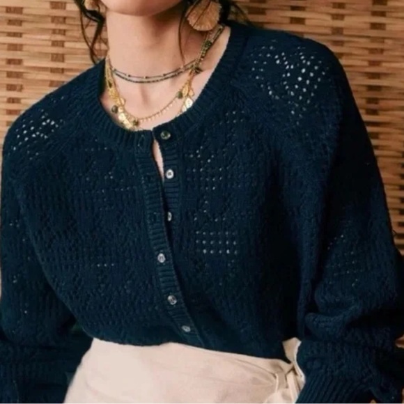 Sezane xs small navy blue jumper / cardigan - Picture 1 of 4